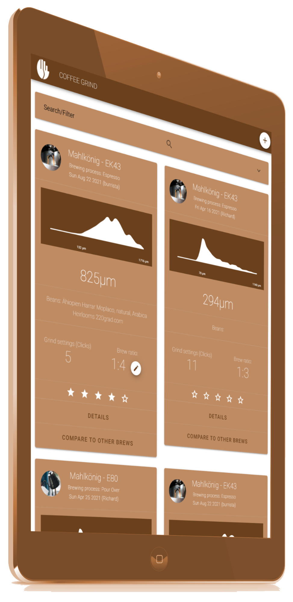 Screenshot of the Coffee Grind app on a smartphone
