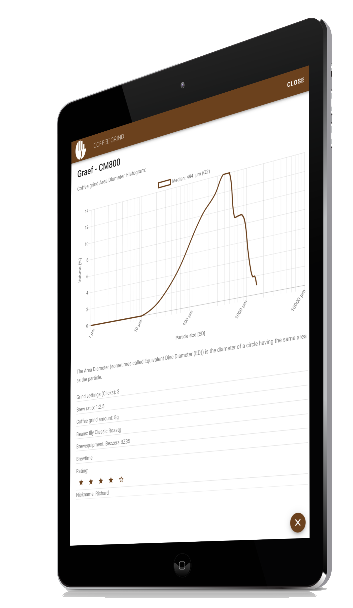 Screenshot of the Coffee Grind app on a smartphone